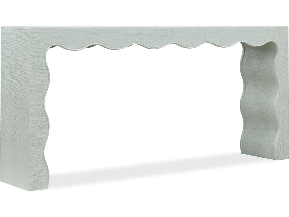Commerce and Market Waverly Console Table 72-Inch Blue-Green Raffia Scalloped Design