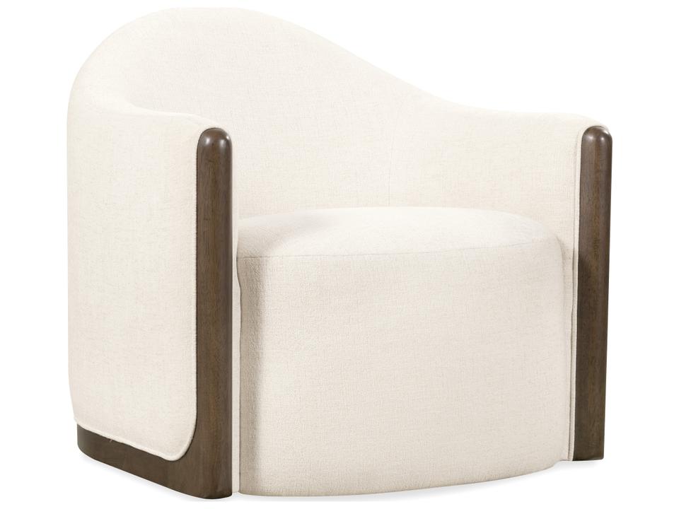 Cora Swivel Accent Chair in Favara Ivory Polyester with Dark Wood Trim