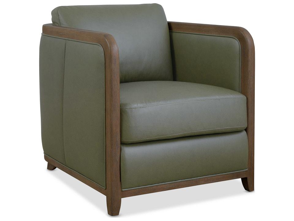 Breeze Green Leather Accent Chair with Dark Wood Frame