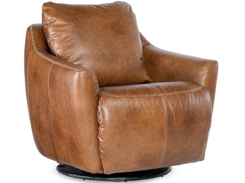 Heritage Beau Swivel Brown Leather Accent Chair