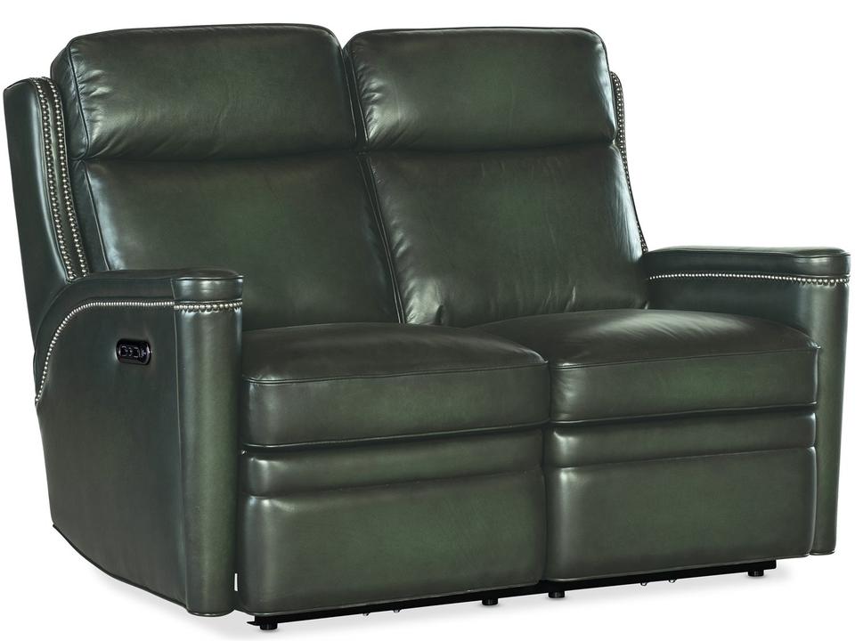 Hamilton Power Reclining Loveseat with Power Headrest in Green Leather