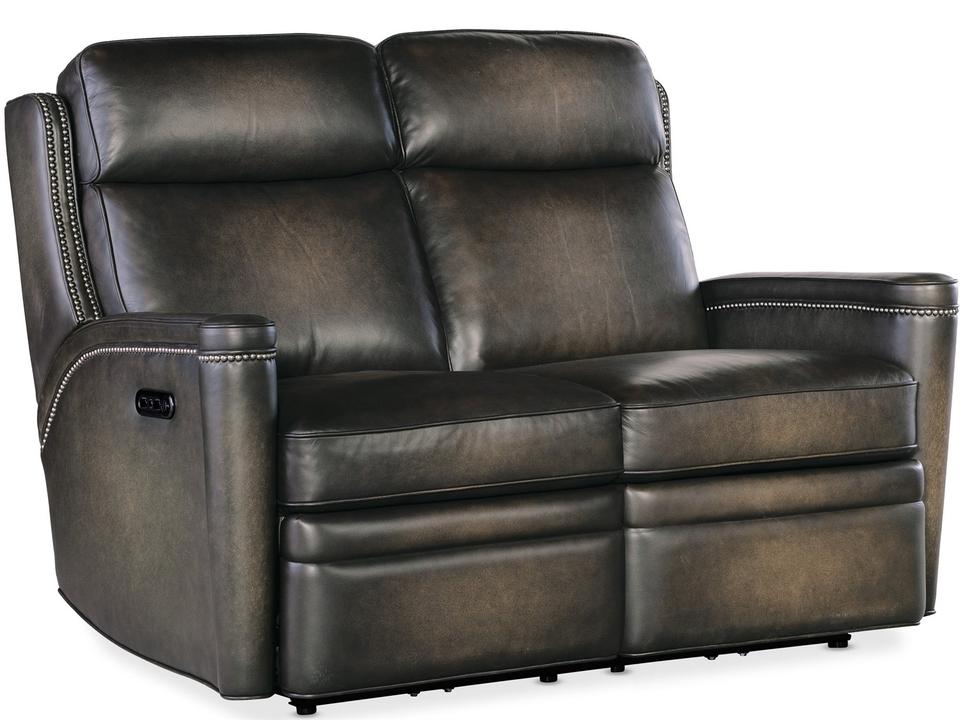 Hamilton Power Reclining Gray Leather Loveseat with Power Headrest