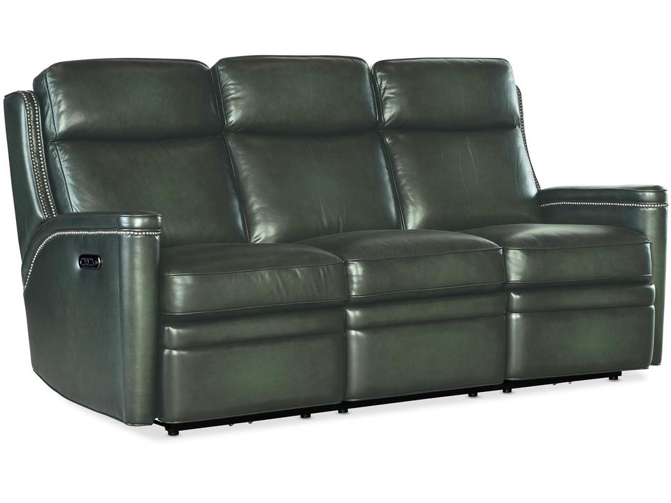 Hamilton Power Reclining Sofa Green Leather with Power Headrest and USB Port