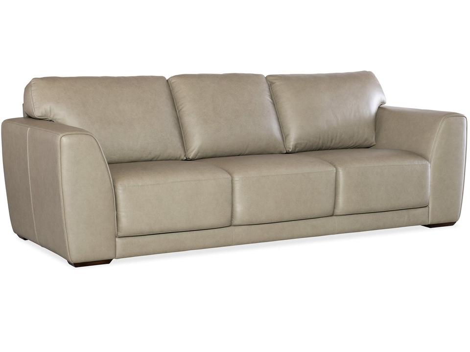 Keys 3-Seat Transitional Leather Sofa in Verona Sage Green with Dark Wood Feet