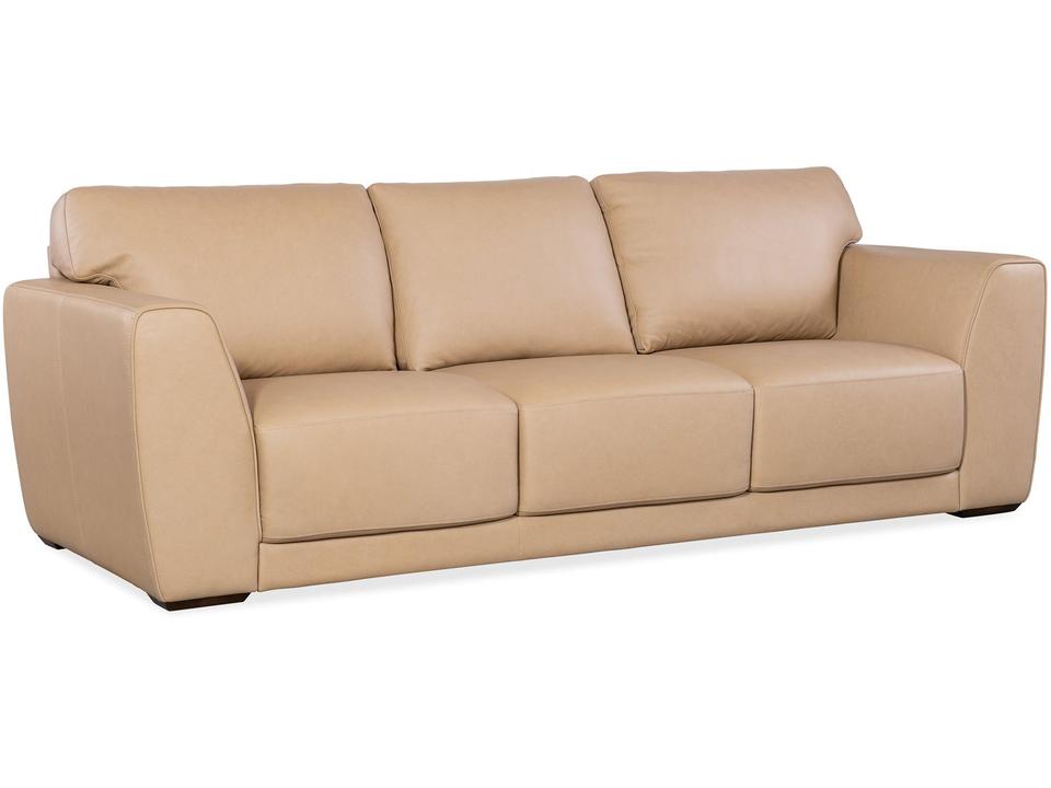 Keys 3-Seat Semi-Aniline Leather Sofa in Verona Biscotti Beige with Dark Wood Finish