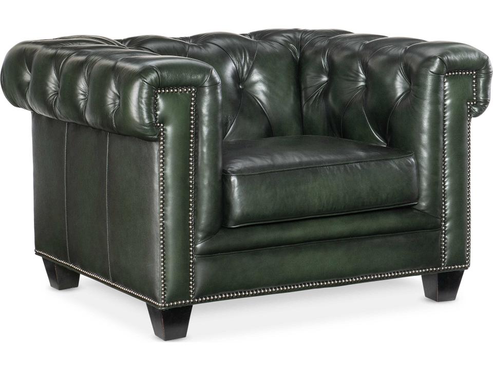 Charleston Tufted Leather Accent Chair in Black with Pewter Nailhead Trim