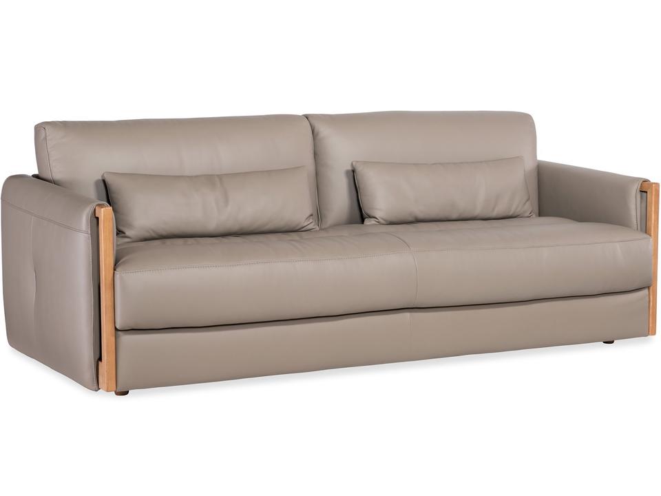 Meridian 3-Seat Light Wood Gray Leather Sofa with Exposed Wood Trim