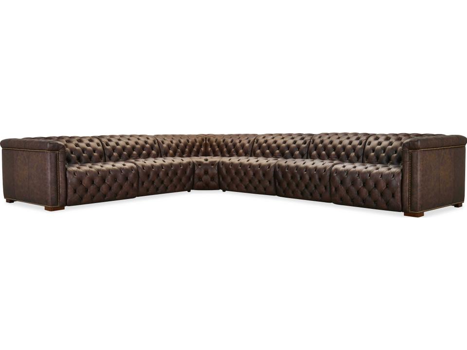 Savion Deux 6-Seat Power Reclining Sectional Sofa in West Saddlewood Leather