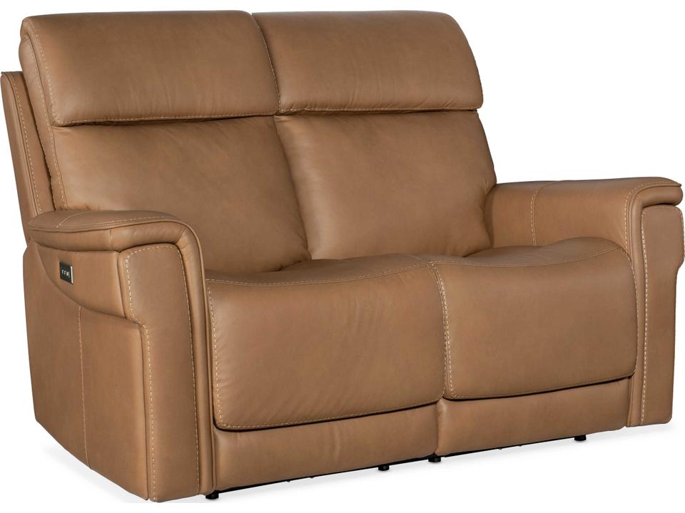 Lyra Zero Gravity Power Reclining Leather Loveseat with Headrest in Sahara Sandalwood Brown