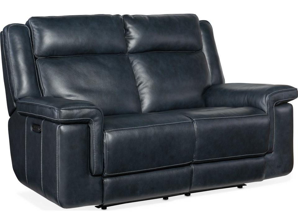 Montel Lay Flat Power Reclining Leather Loveseat in Cosmos Cobalt
