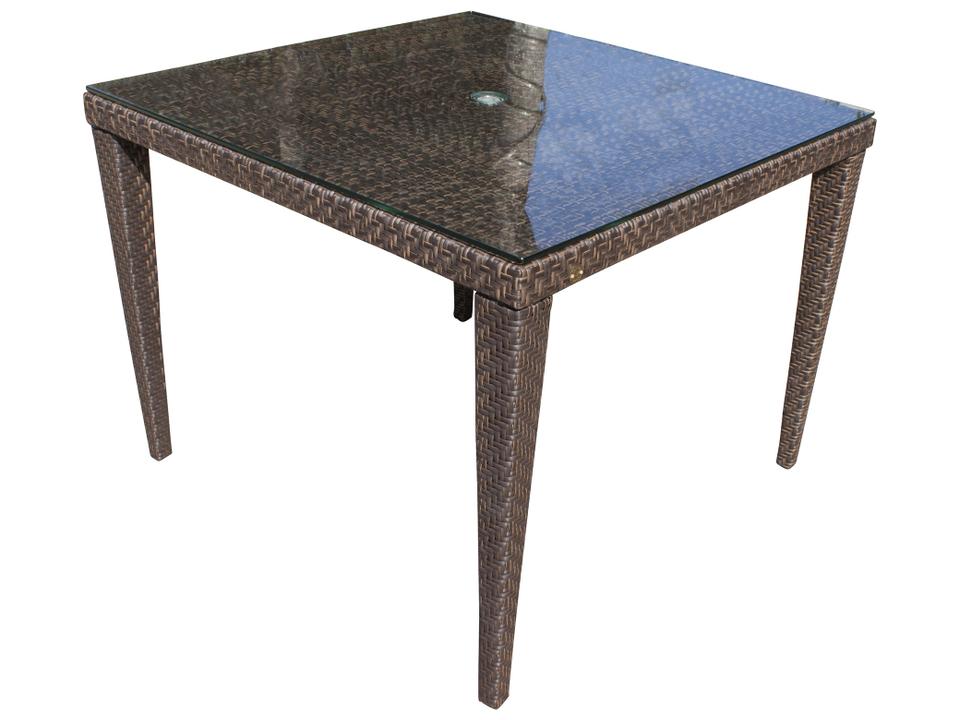 Soho Square Dining Table with Glass Top and Umbrella Hole in Java Brown