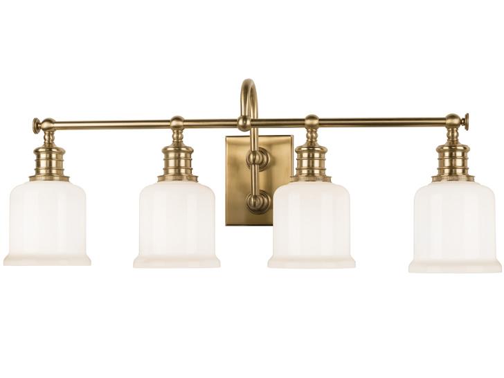 Keswick 4-Light Aged Brass Off White Glass Vanity Light