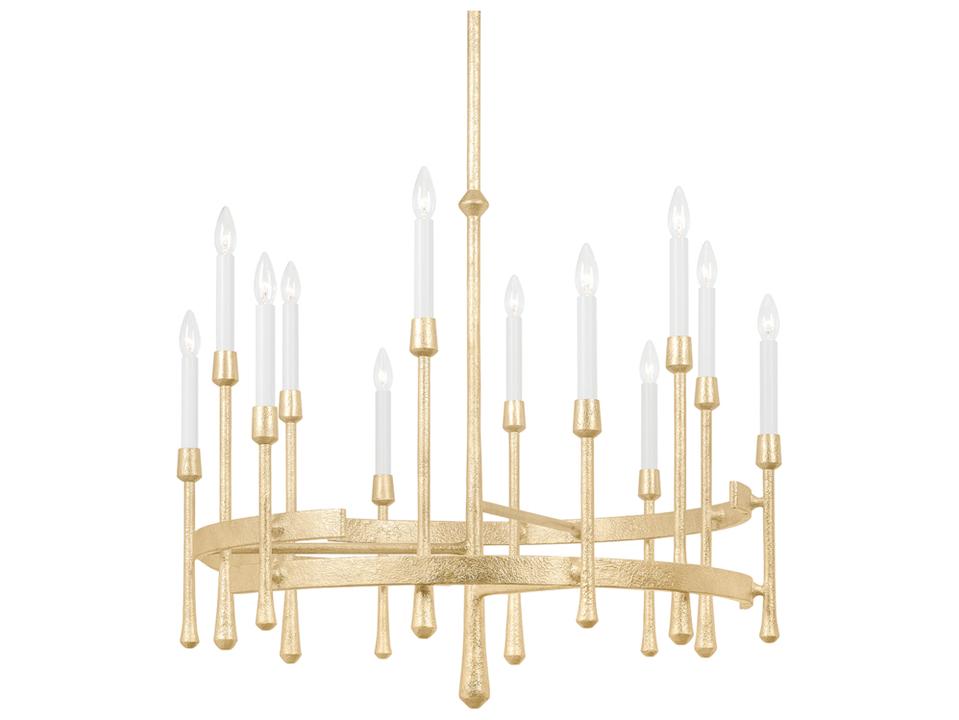 Hathaway 12-Light Vintage Gold Leaf Candelabra Chandelier