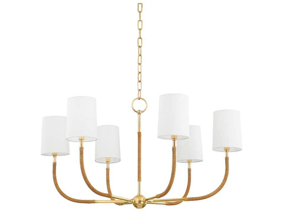 Webson Chandelier in Aged Brass with Natural Rattan