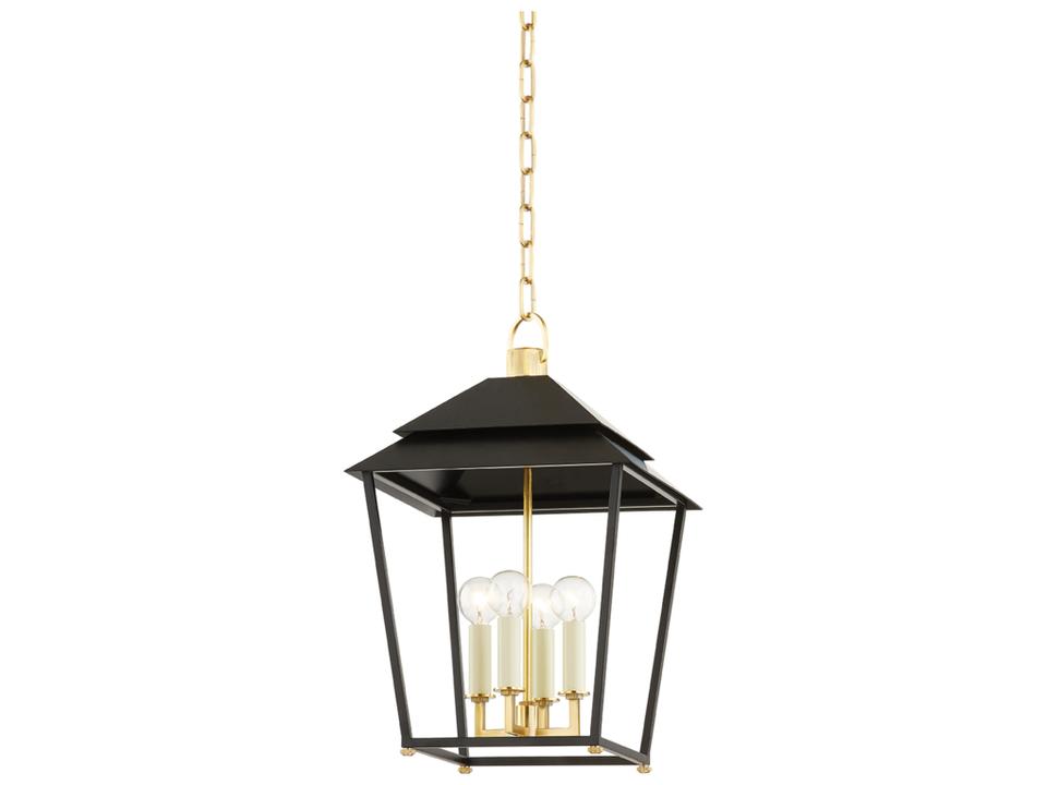 Natick 4-Light Aged Brass Black Candelabra Lantern Chandelier