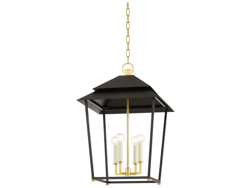 Natick 4-Light Aged Brass Black Candelabra Lantern Chandelier