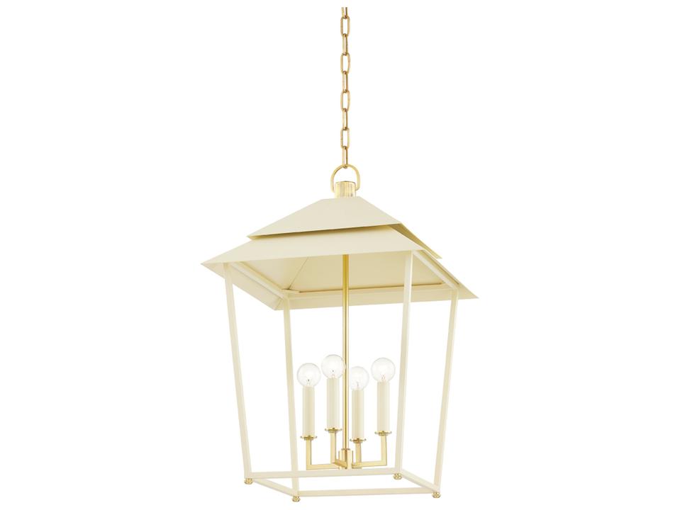 Natick 4-Light Aged Brass White Candelabra Lantern Chandelier