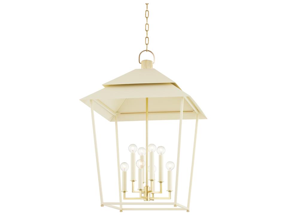 Natick 8-Light Aged Brass White Candelabra Lantern Chandelier