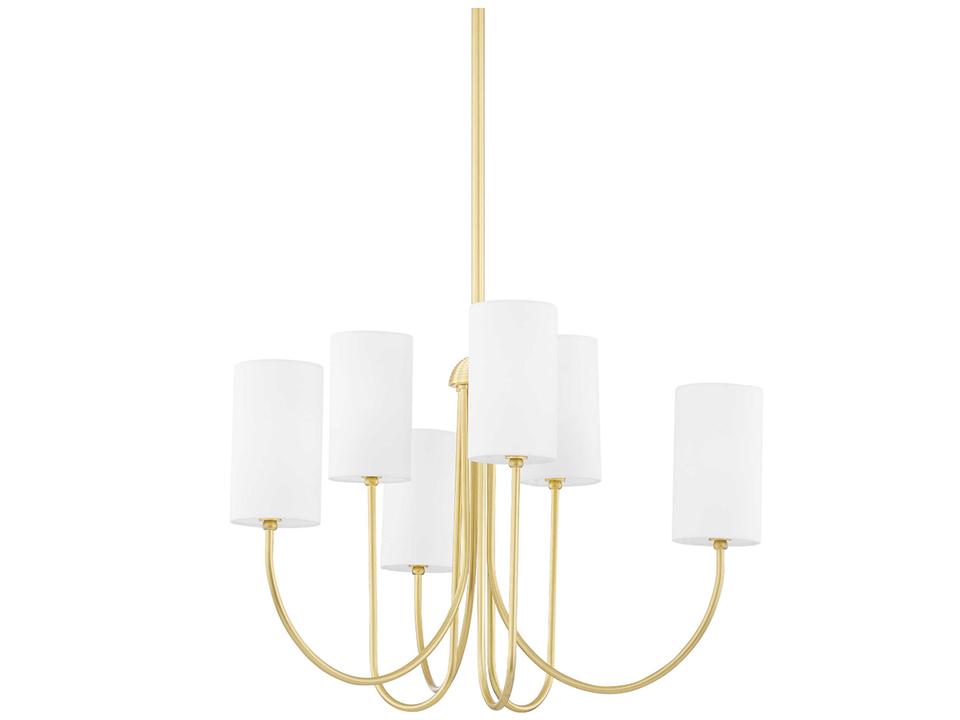 Harlem 6-Light Aged Brass White Cylinder Chandelier