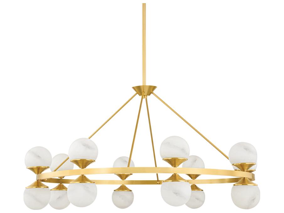 Grafton 16-Light6-Light Aged Brass White Globe Chandelier