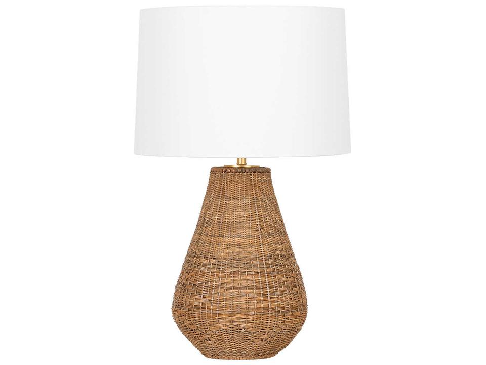 Eastbridge Vintage Gold Leaf White Linen Brown Buffet Lamp