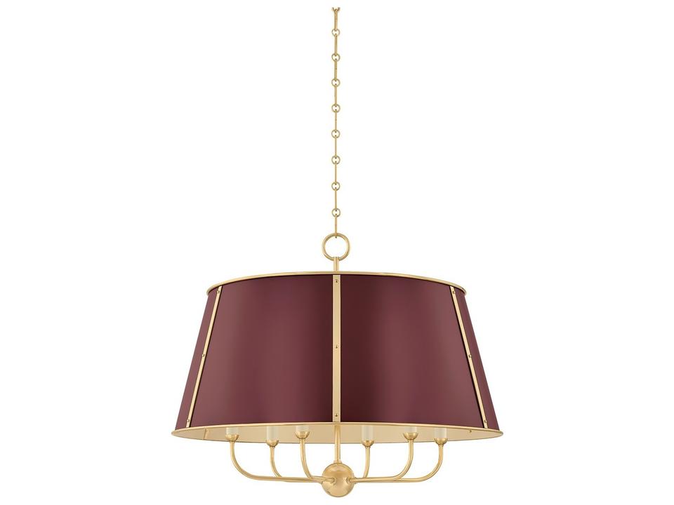 Cambridge 6-Light Aged Brass Soft Crimson Red Candelabra Chandelier
