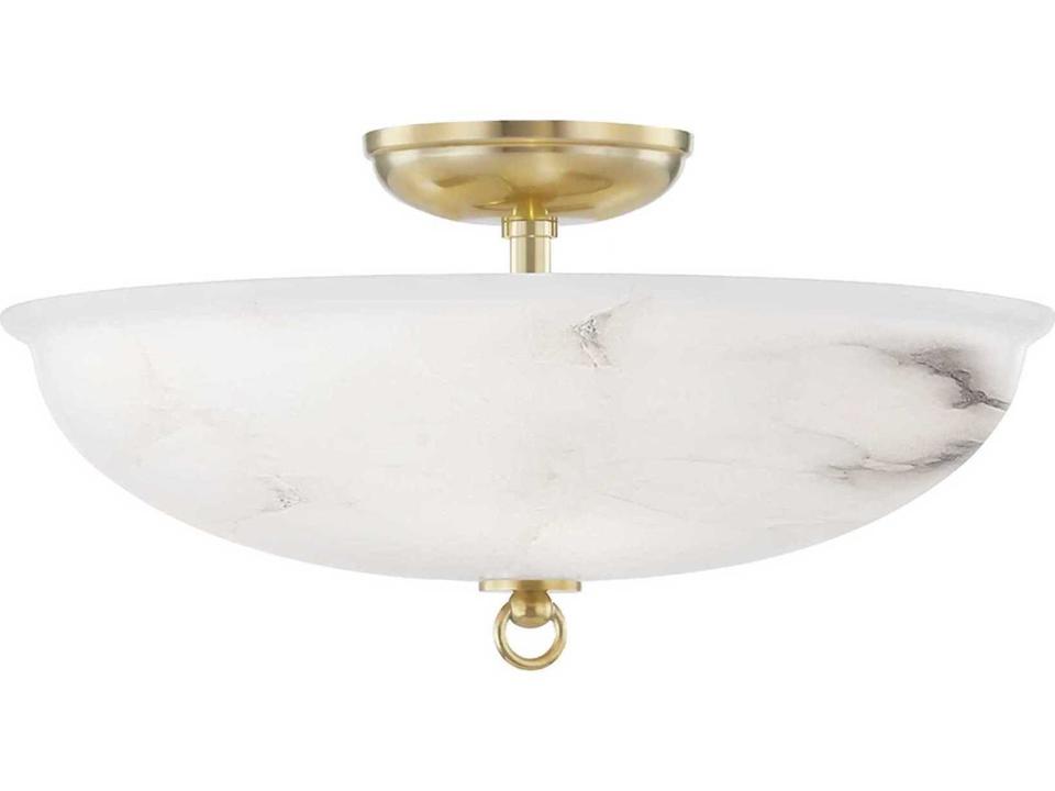 Somerset 3-Light Aged Brass Alabaster Bowl Semi Flush Mount