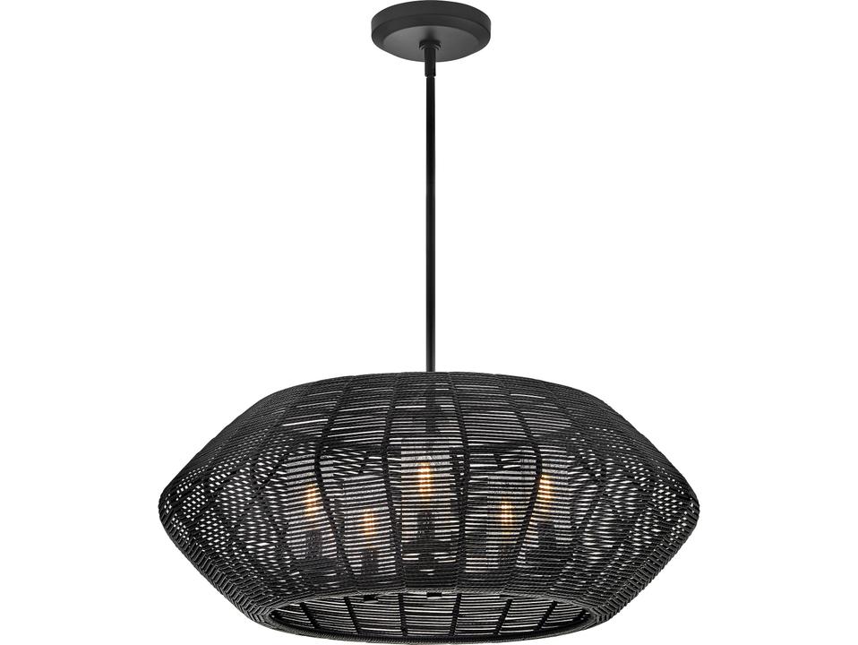 Luca 5-Light Outdoor Chandelier in Black with Clear Seedy Glass