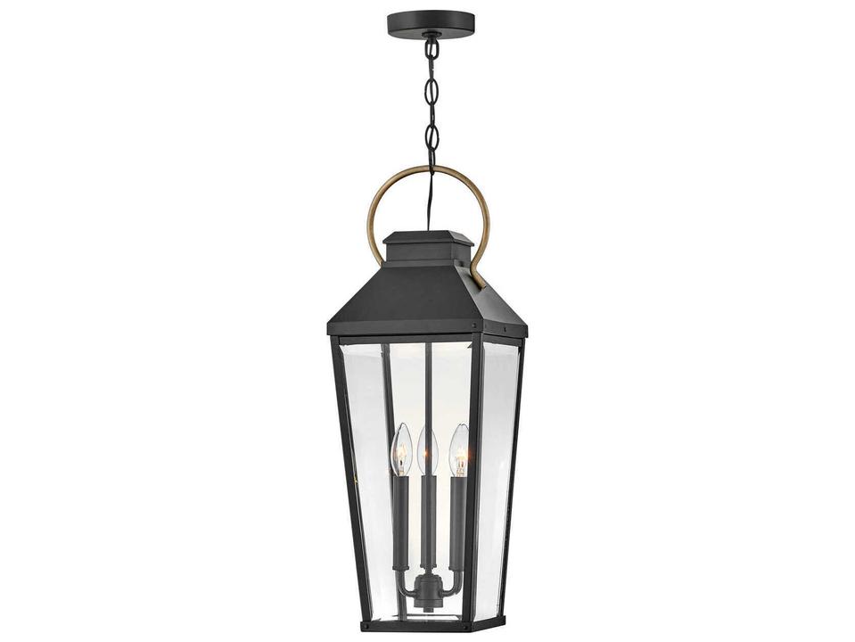 Dawson 3-Light Outdoor Hanging Lantern in Black with Burnished Bronze