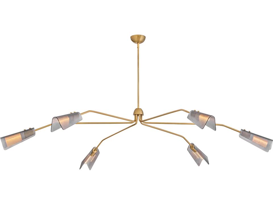 Altman 6-Light Low Profile Chandelier in Lacquered Brass with Smoked Glass