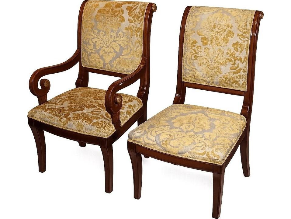3001B Hardwood Upholstered Arm Dining Chair with Gold Accents