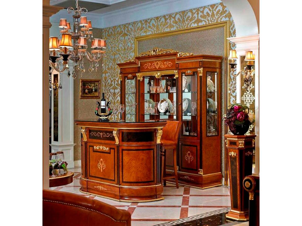E-38 Rectangular Wood Bar Table with Gold and Black Accents