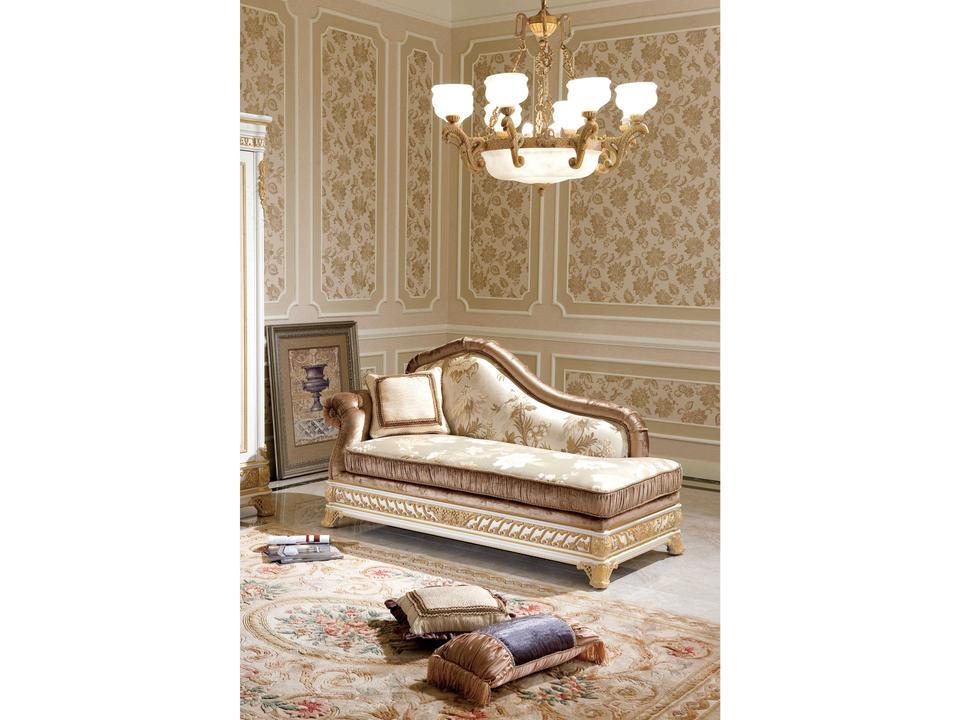 E62 Upholstered Chaise Lounge with Wood Inlay