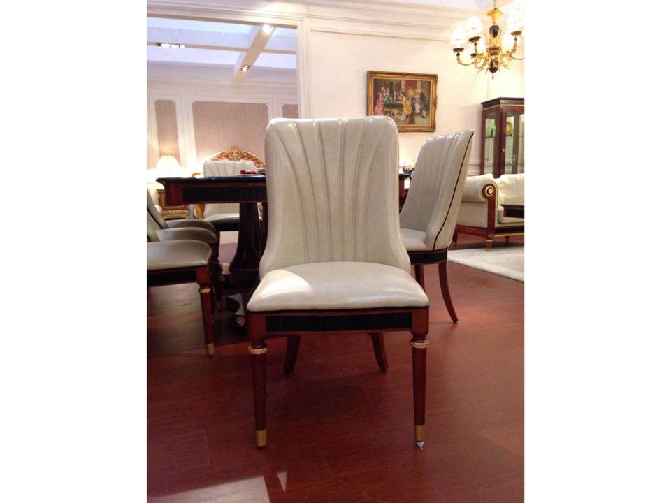 E-68 Solid Wood Armless Dining Side Chair with Gold Leather and Inlay