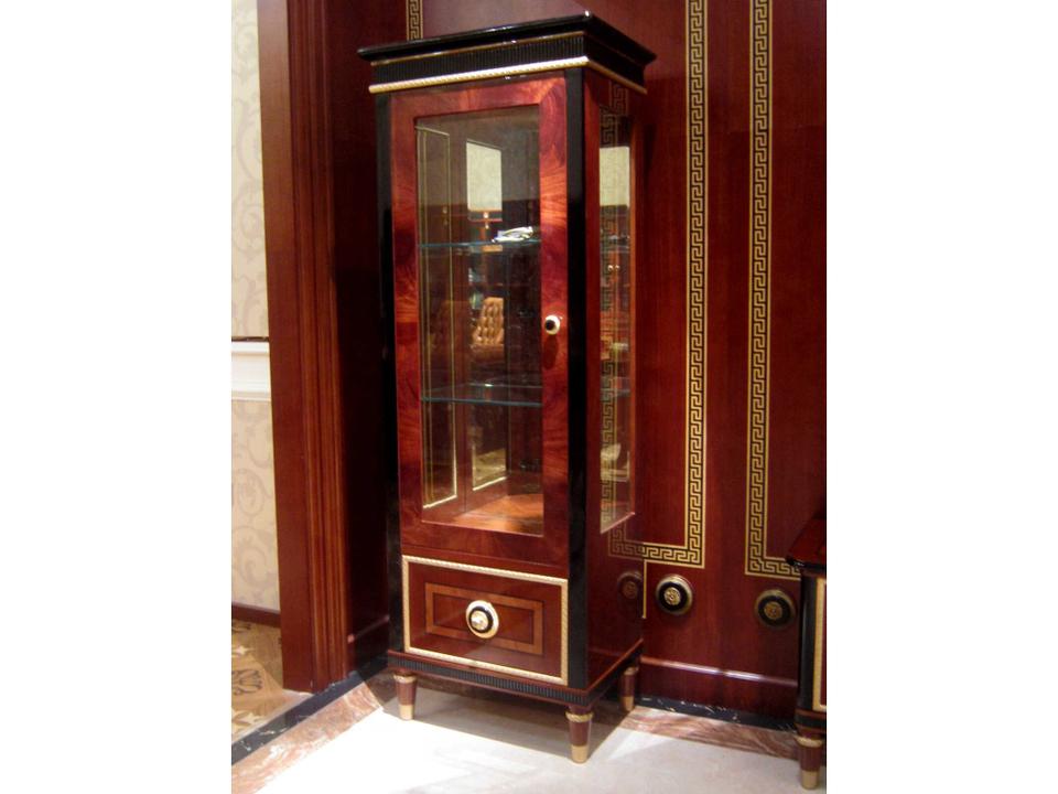 E-68 Cherry Wood Single Display Cabinet with Golden Trim