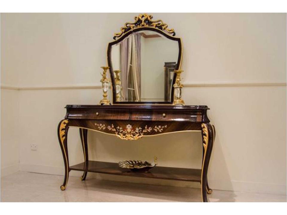 E-70 Solid Wood Dresser Mirror with Gold Accents