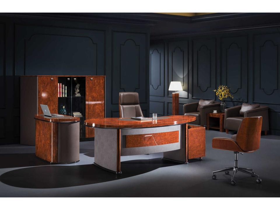 Ho Brown Natural Wood Executive Desk with Storage