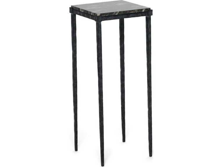 Reese Square Marble End Table with Hammered Iron Base