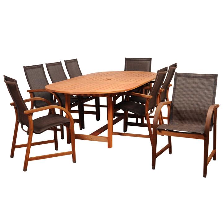 Amazonia Bahamas 9-Piece Square Outdoor Dining Set Eucalyptus Wood