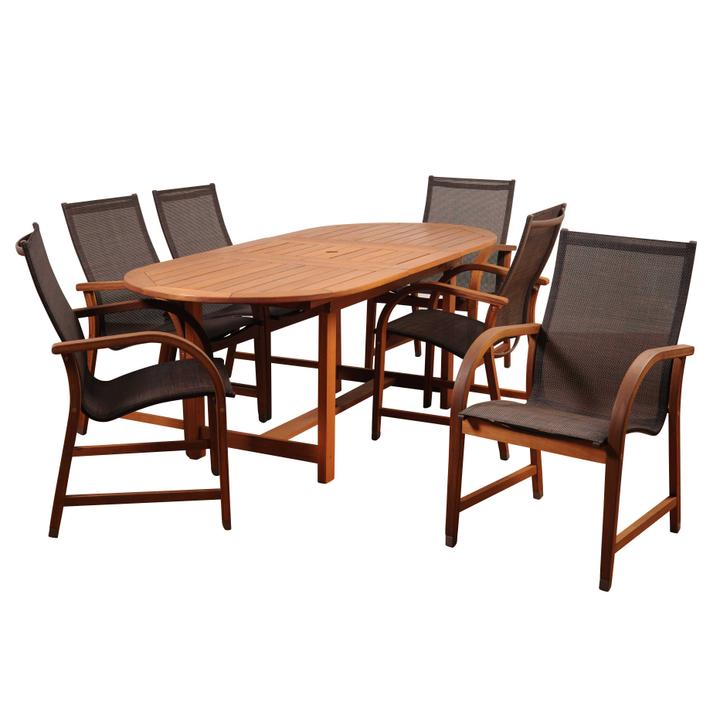 Amazonia Bahamas 7 Piece Eucalyptus Extendable Dining Set Brown Sling