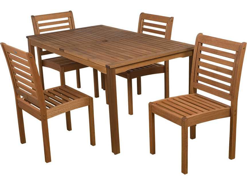 Amazonia 5-Piece Eucalyptus Rectangular Dining Set in Natural Teak