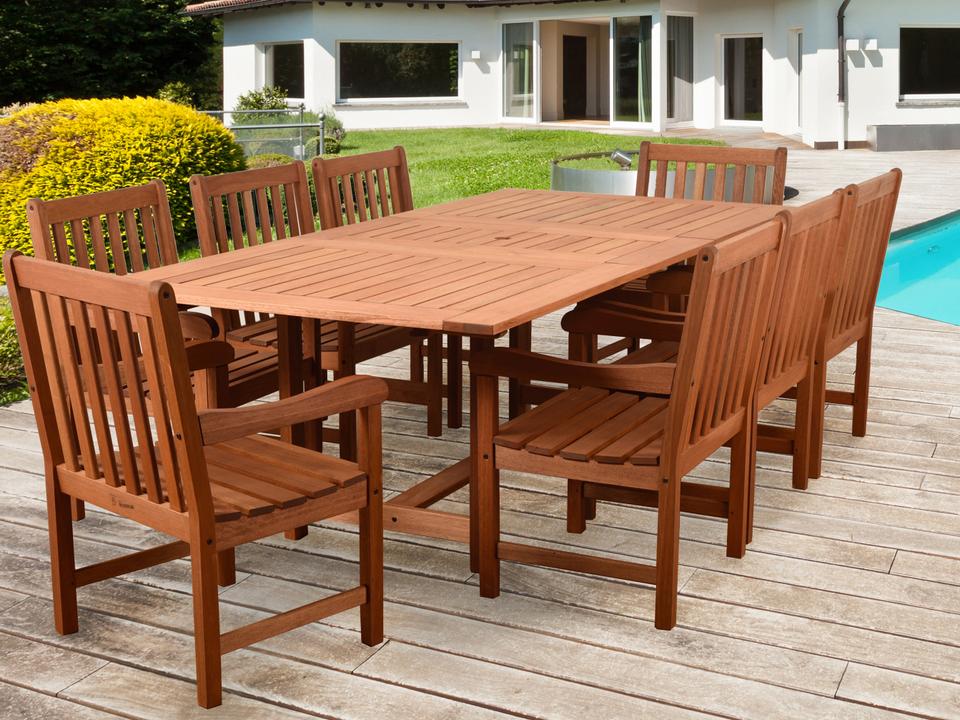 Amazonia Bristol 9 Piece Eucalyptus Rectangular Dining Set in Brown