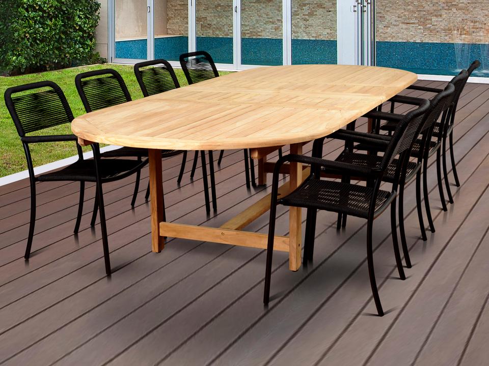 Amazonia Oosterdam 9 Piece Teak Double Extendable Rectangular Dining Set