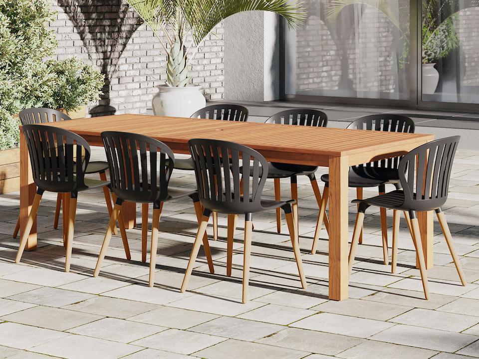 Amazonia 9-Piece Rectangular Eucalyptus Dining Set with Resin Seats