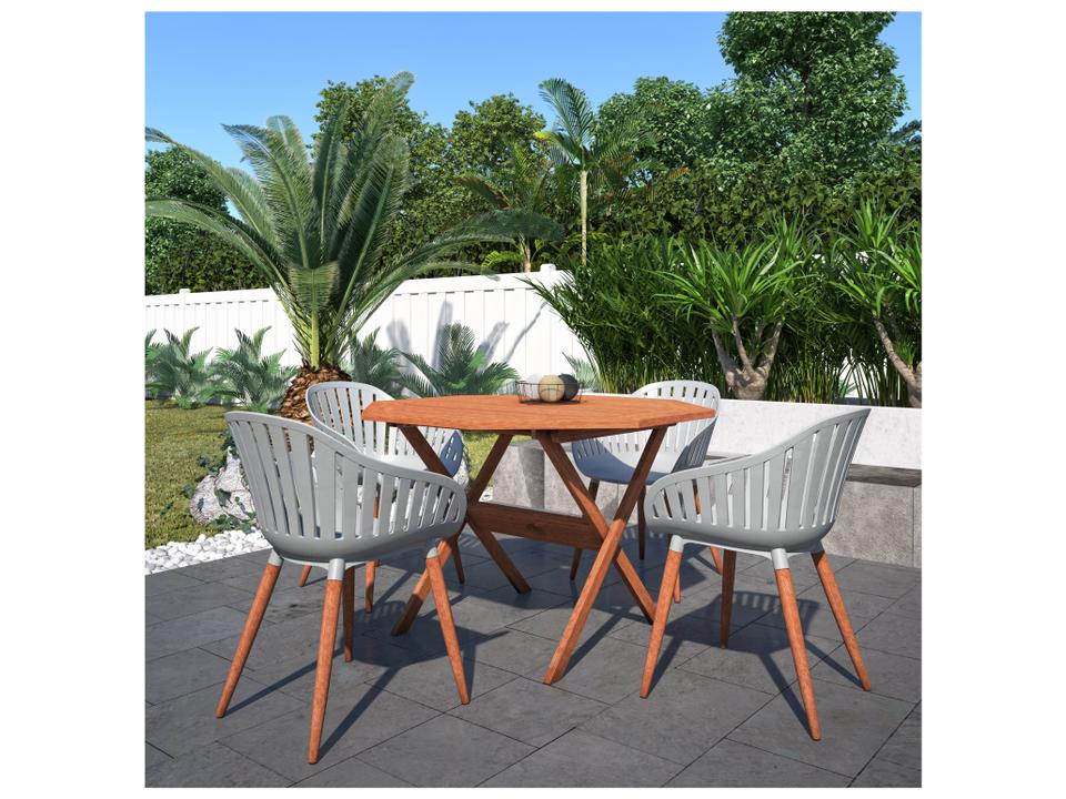 Amazonia Eucalyptus 5 Piece Octagonal Dining Set with Grey Armchairs