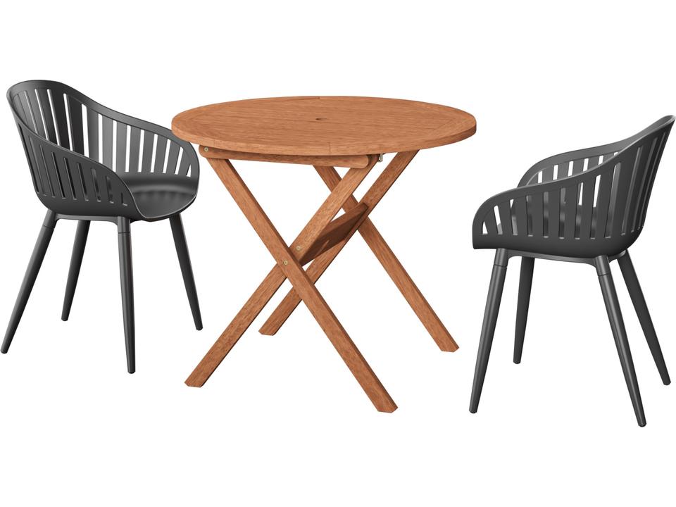 Amazonia Ricard Eucalyptus 3 Piece Outdoor Round Dining Set with Black Aluminum Chairs