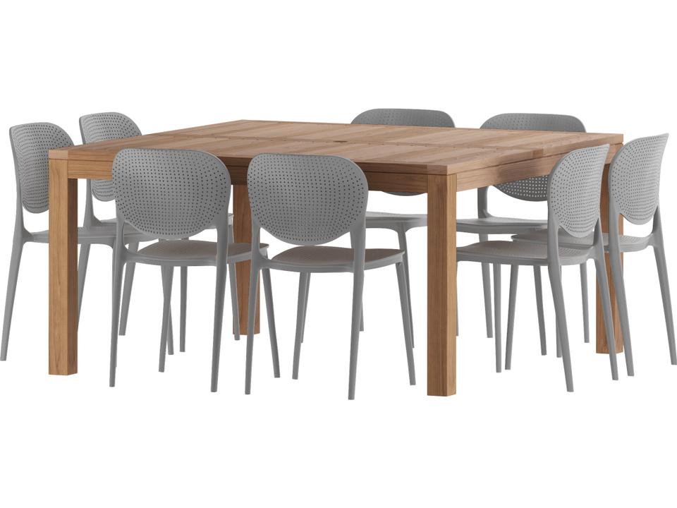 Amazonia 9-Piece Square Eucalyptus Dining Set with Grey Isa Armchairs