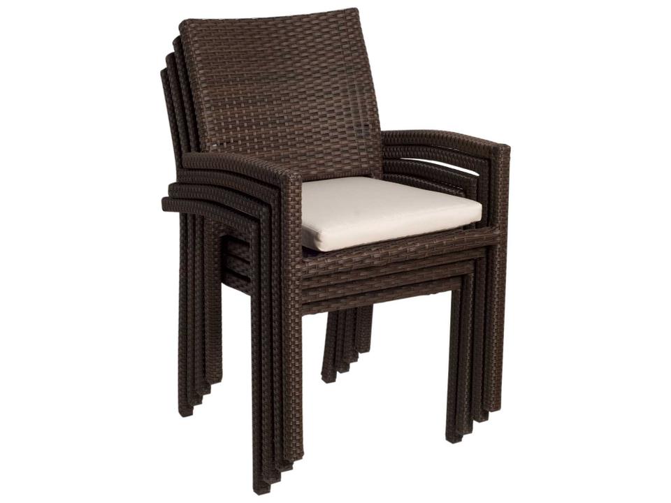Atlantic 4-Piece Synthetic Wicker Outdoor Dining Armchair Set with Cushions in Brown