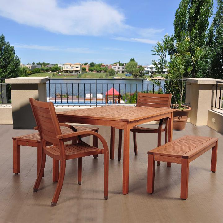 Amazonia Eucalyptus Richfield 5 Piece Eucalyptus Rectangular Outdoor Patio Dining Set