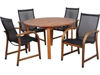 Amazonia Bahamas Five Piece Round Patio Dining Set in Natural Wood